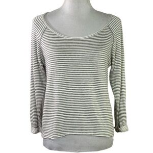 Beyond Yoga Gray and White Striped Wide Neck Long Sleeve Top Size XS